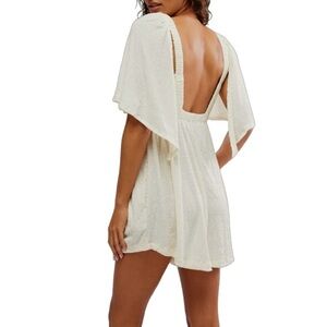 Free People Beach La La Flutter Sleeve Romper in Wet Plaster Mint Green size M